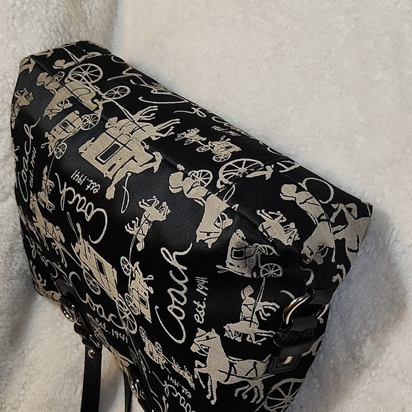 Coach Y2K Horse Carriage Ashley Black Fabric Leather Trim Shoulder/ Tote  Bag - Picture 10 of 16